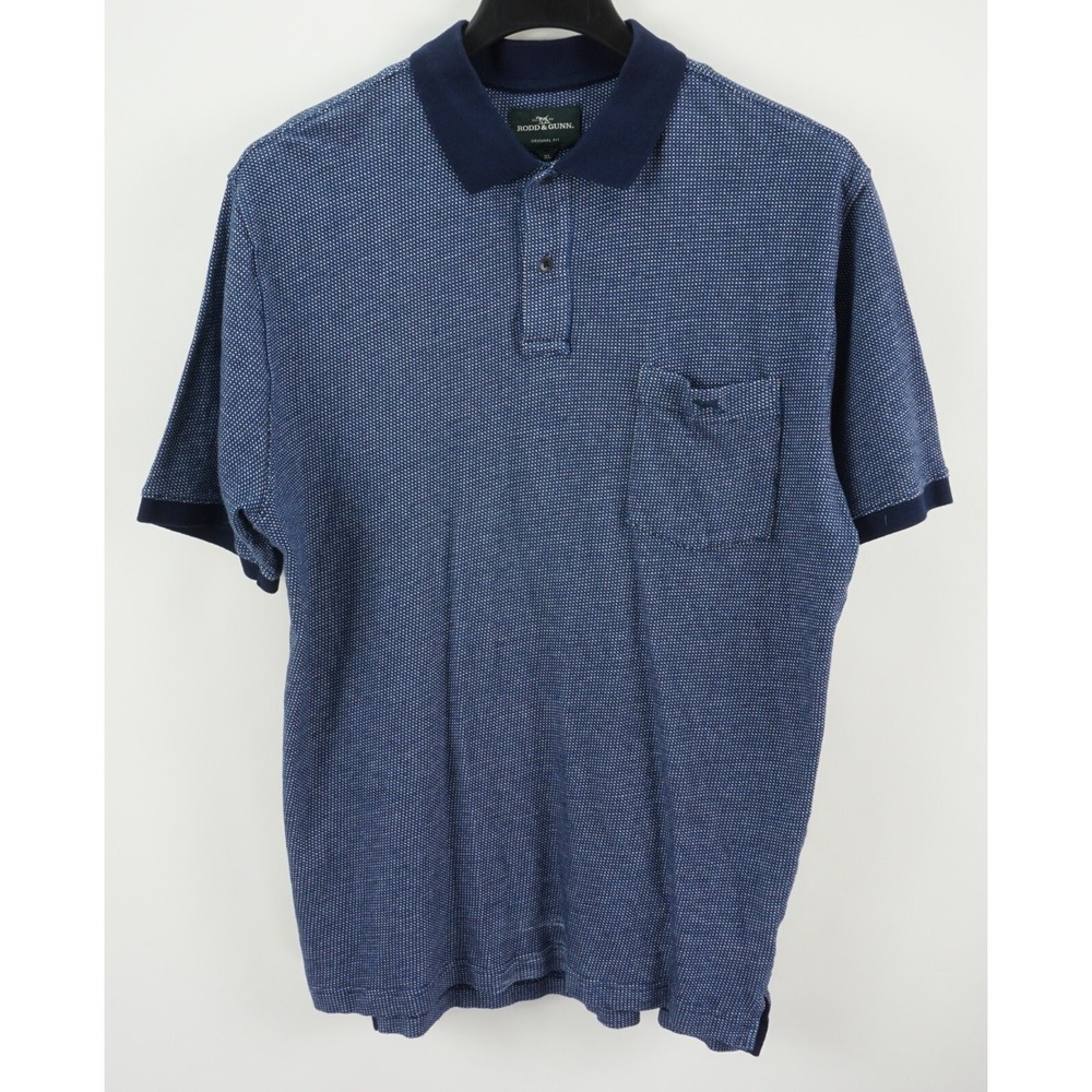 Rodd & Gunn Men's XL Short Sleeve Blue White Basket Woven Check Dog Polo Shirt